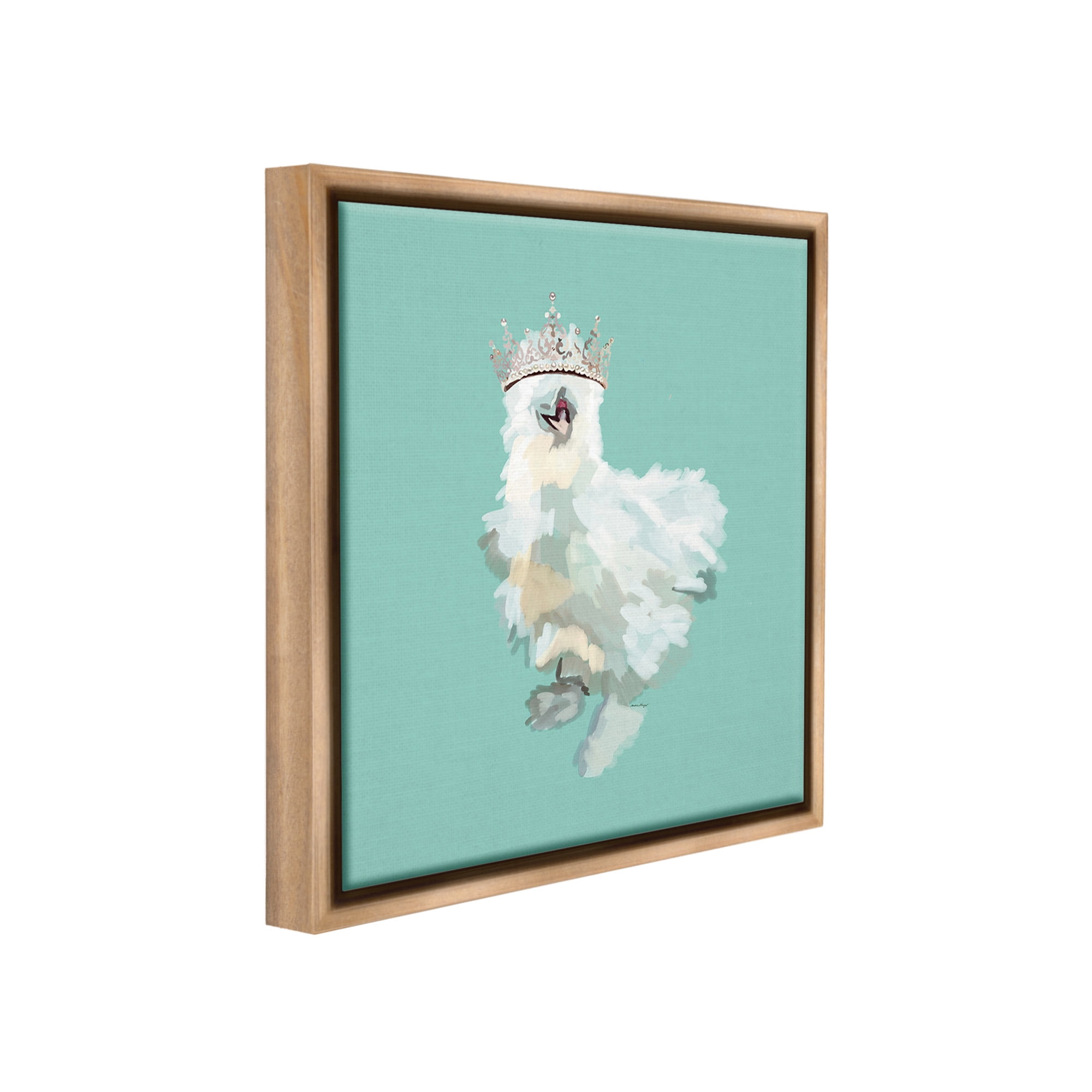 Stupell Industries Silkie Chicken in Crown Animals & Insects Painting Brown Floater Framed Canvas Art Print Wall Art, 18 x 18