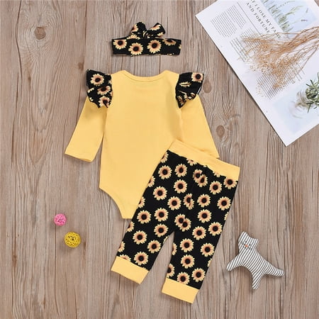 

Journey Baby Clothes Rompers Bodysuit Tops Pants Headband Outfits Set Letter Tops Floral Pants Headband(100cm(12-18Months))