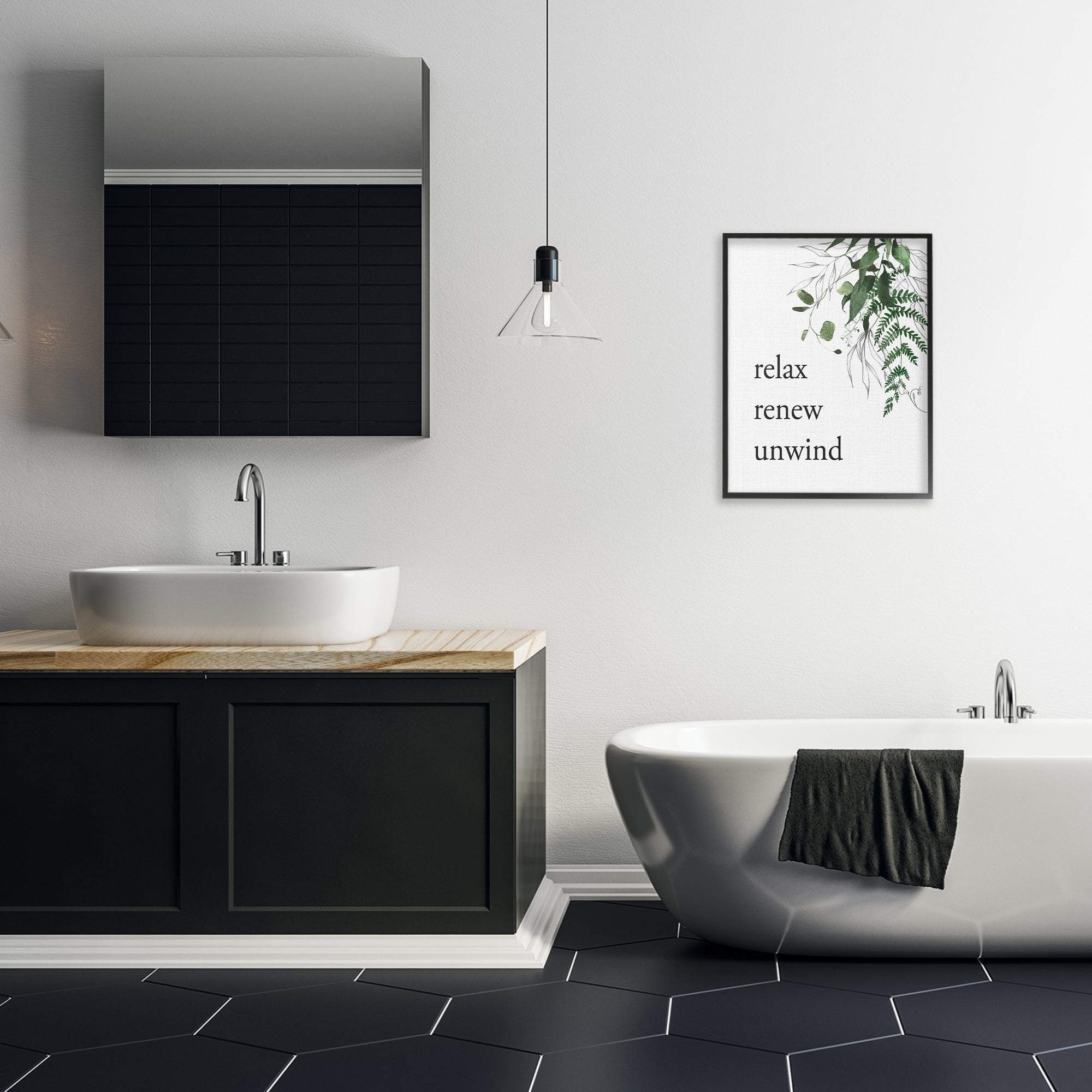 Relax Renew Unwind with Foliage Black Framed Giclee Art, design by Lettered and Lined