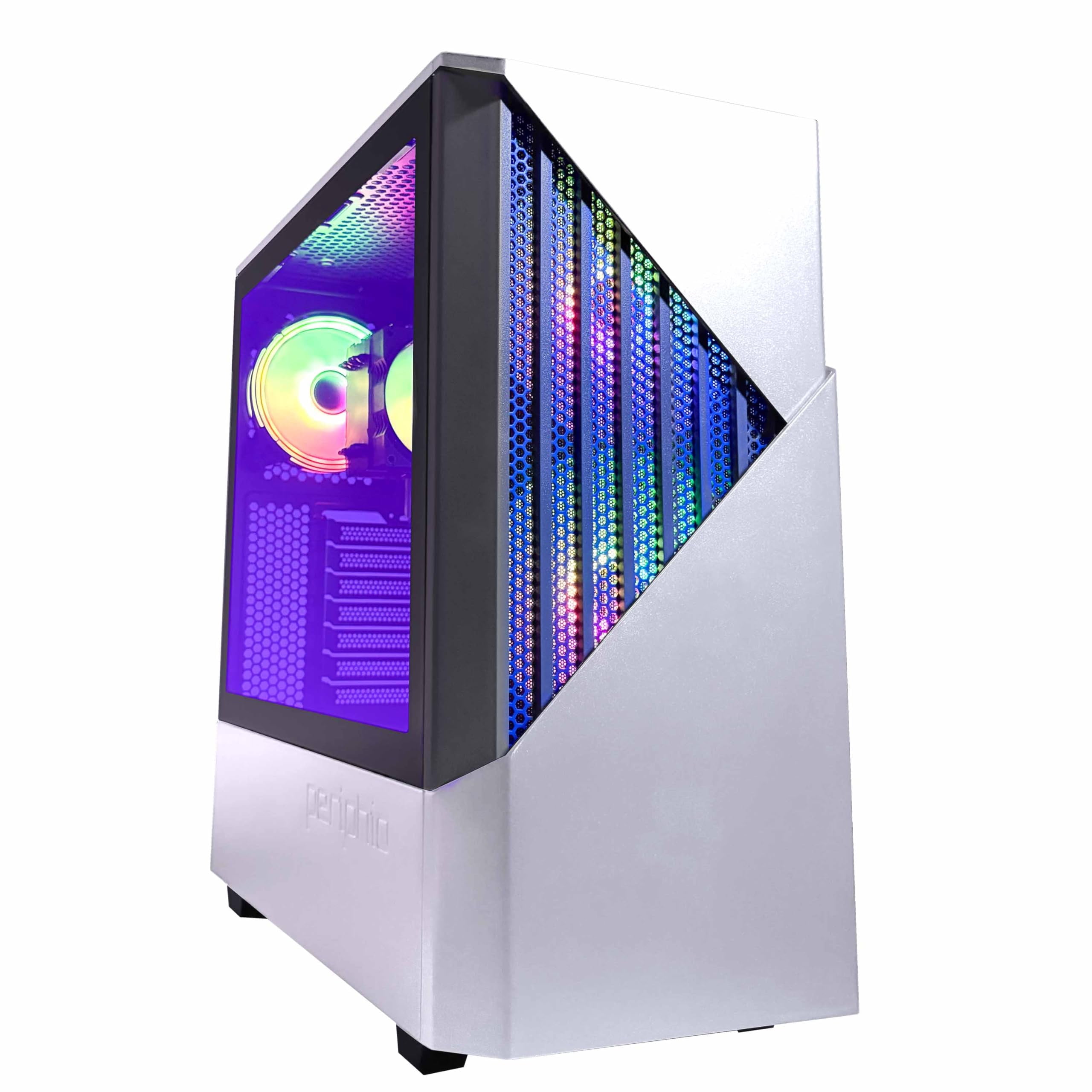 Periphio Castle Gaming PC, AMD Ryzen 5 5600GT up to 4.6GHz with Radeon Vega 7 Graphics, 16GB RAM, 1TB SSD, WiFi, Windows 11 Desktop Computer, White, 1080p PC Gaming - RGB Gamer Bundle, 24" Monitor