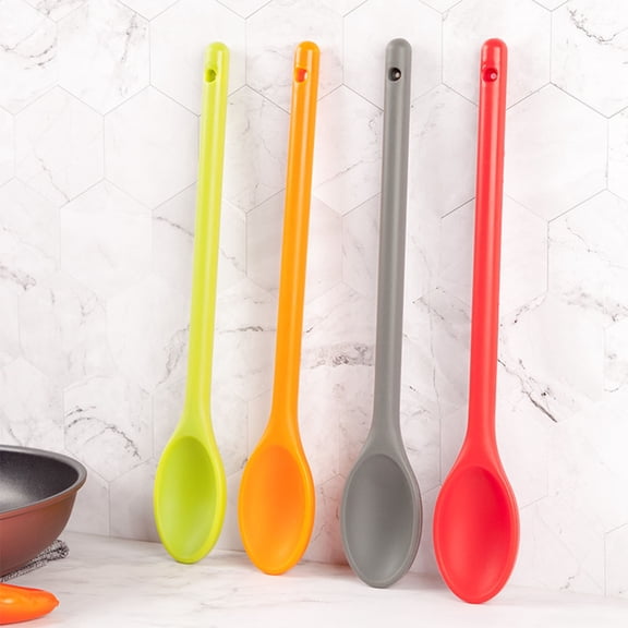 Queroig Long Handle Silicone Spoon, Heat Resistant Food Grade Stirring Spoon, Dishwasher Safe Non-stick Mixing Spoon Kitchen Utensils