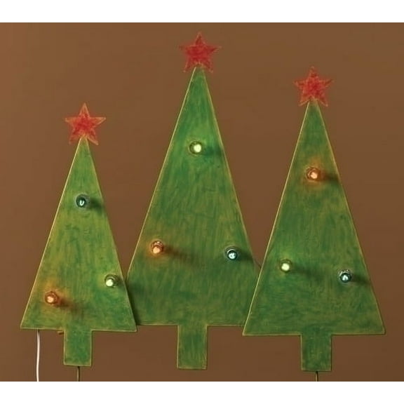Roman Lighted Christmas Tree Trio Outdoor Decorations - 32" - Green and Red - Multi Lights