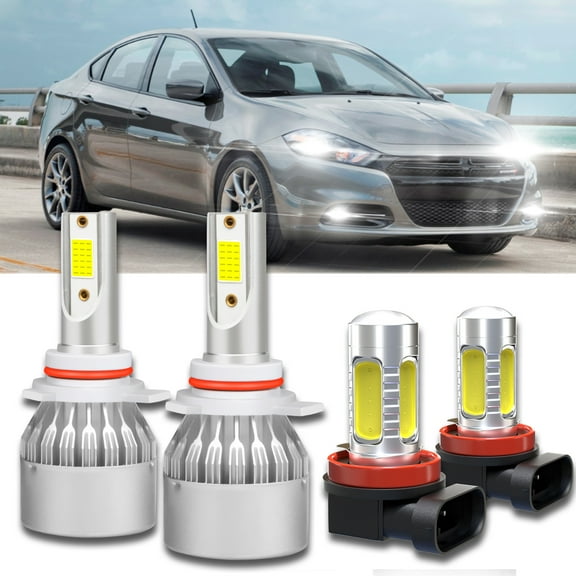 For Dodge Dart 2013 2014 2015 4x LED Headlight Fog Light Bulbs Combo Kit 6500K