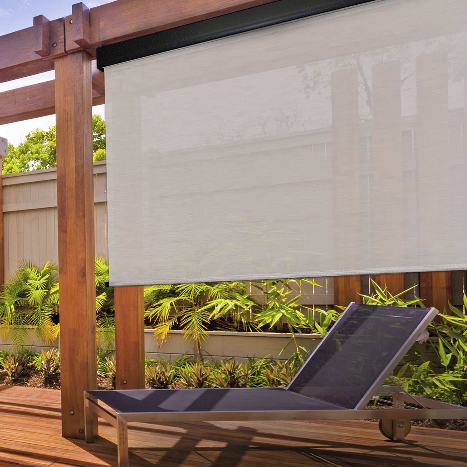 Keystone Fabrics PVC Outdoor Patio Sun Shade with Valance 10ft Wide (Gray/Beige)