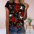 thumbnail image 2 of Tops con estampado de flores de manga corta con cuello redondo para mujer Pompotops  hkajfhjk463036, 2 of 5