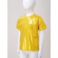 thumbnail image 2 of MSemis Kids Girls Boys Shiny Metallic Jazz Hip Hop Modern Ballet Dance Tops Short Sleeve T-Shirt Gold 170, 2 of 7