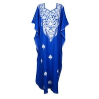 Mogul Women Royal Blue Embroidered Caftan Dress Kimono Wedding Dress 2XL