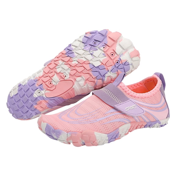 Gpaecead Boys Girls Quick Dry Water Shoes Breathable Mesh Non Slip Hook And Loop Beach Swim Shoes For Pool Outdoor Casual Kids,Pink