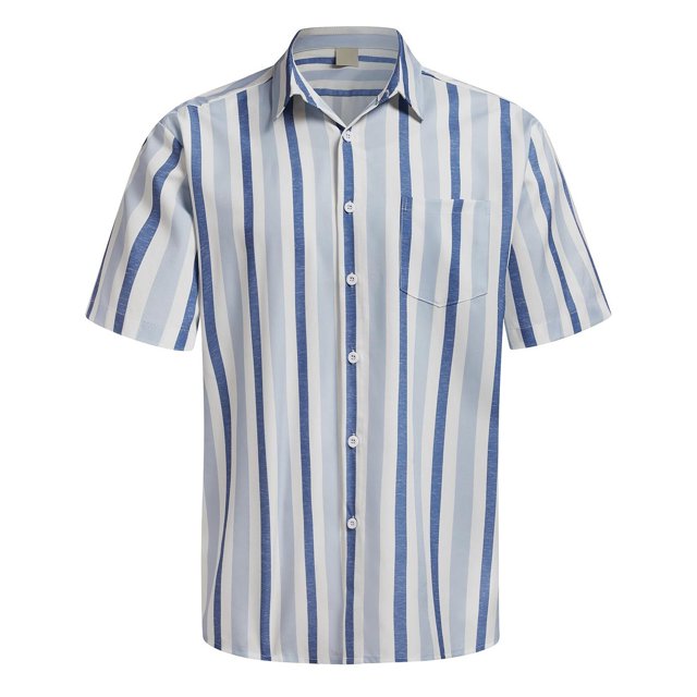 XDZJLR Men Shirts Casual Short Sleeve Button Down Striped Stylish Summer Beach Tee