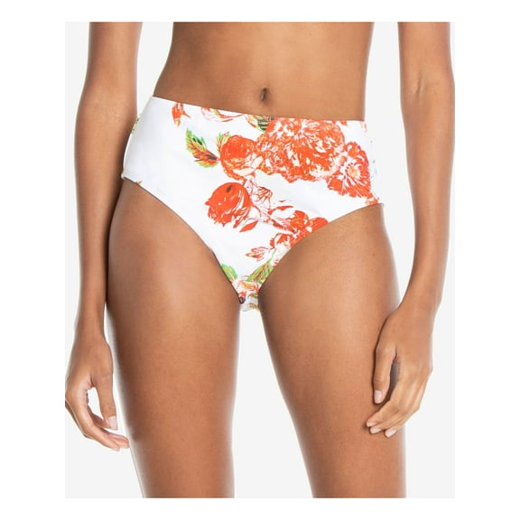RACHEL RACHEL ROY Women's White Floral Stretch Lined Bikini Moderate Coverage High Waisted Swimsuit Bottom M