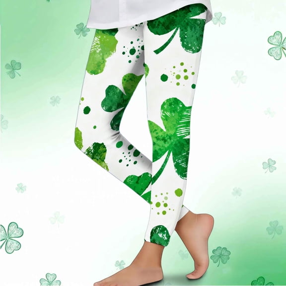ATOGUTA Girls School Uniform Leggings St. Patrick's Day Pants High Waist Stretchy Soft Tights Size 3T-8, Green