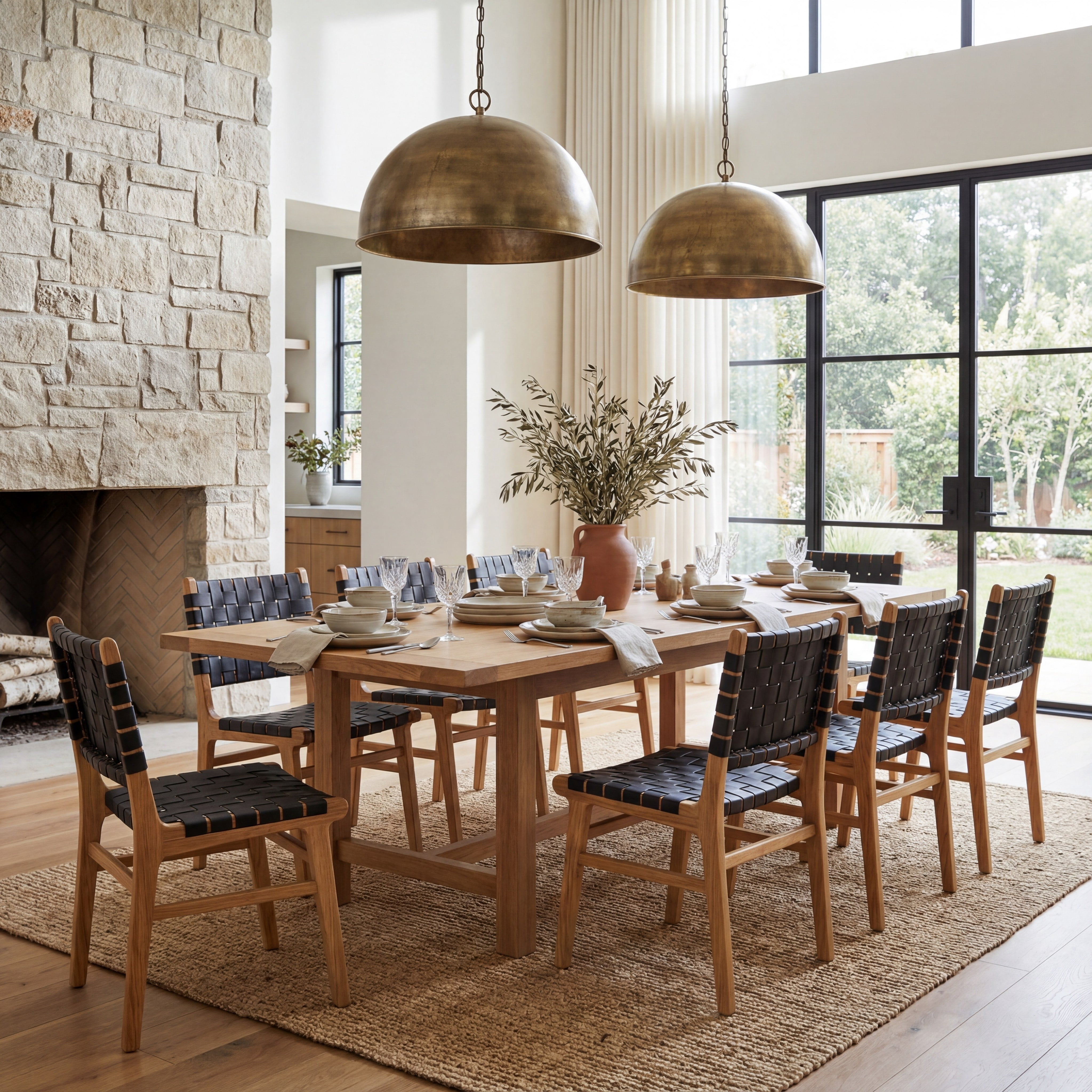 SAFAVIEH Taika Woven Leather Dining Chair, Black/Natural, Set of 2