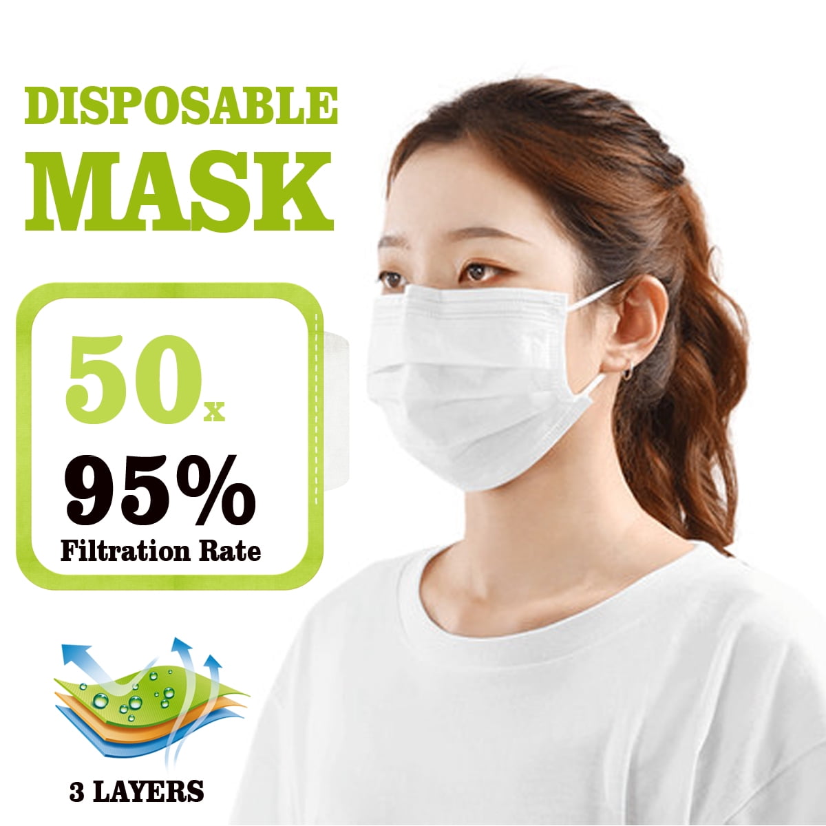 50/60Pcs Disposable 3Layer Mask 95 Protection Face Mask Anti Dust