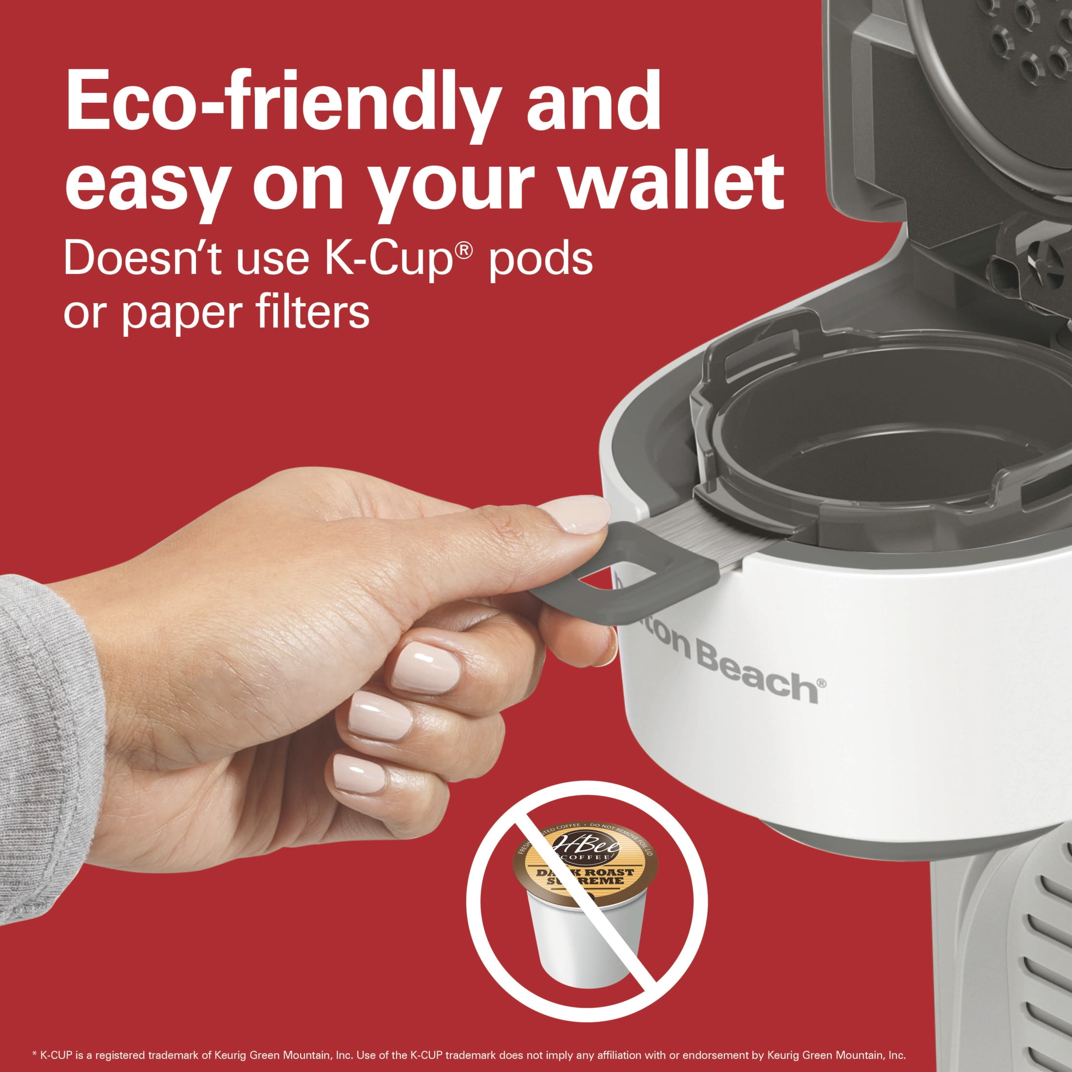 Hamilton Beach The Scoop Single Serve Coffee Maker, No Pods or Coffee Filters Needed, Cafetera, White