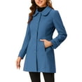 thumbnail image 4 of Unique Bargains Women's Peter Pan Collar Single Breasted Button Front Outwear Coats L Marine Blue, 4 of 5