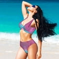 thumbnail image 4 of Kdxio Pink Shark Pool Fantasy Print Women's 2 Piece High Waisted Wrap Spaghetti Strap Summer Swimsuit Bikini Set-Large, 4 of 5