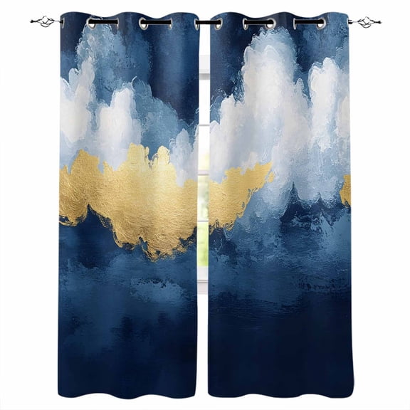 Navy Blue Blackout Curtains 45 Inches Long for Bedroom, Abstract Modern Oil Painting Art Thermal Insulated Room Darkening Black Out Window Curtain Panels Grommet Drapes for Living Room