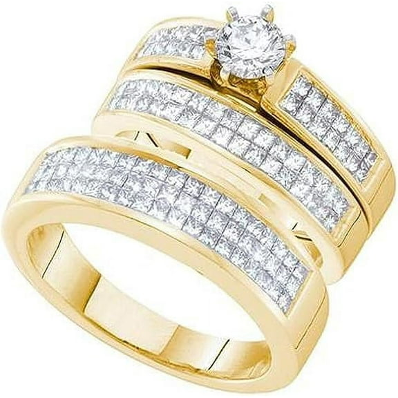 NYS Jewellrs Unisex 2.00 Ct Round Cut White Diamond Wedding Engagement Trio Ring Set 14K Yellow Gold Plated 925 Sterling Silver For Men's & Women's -10