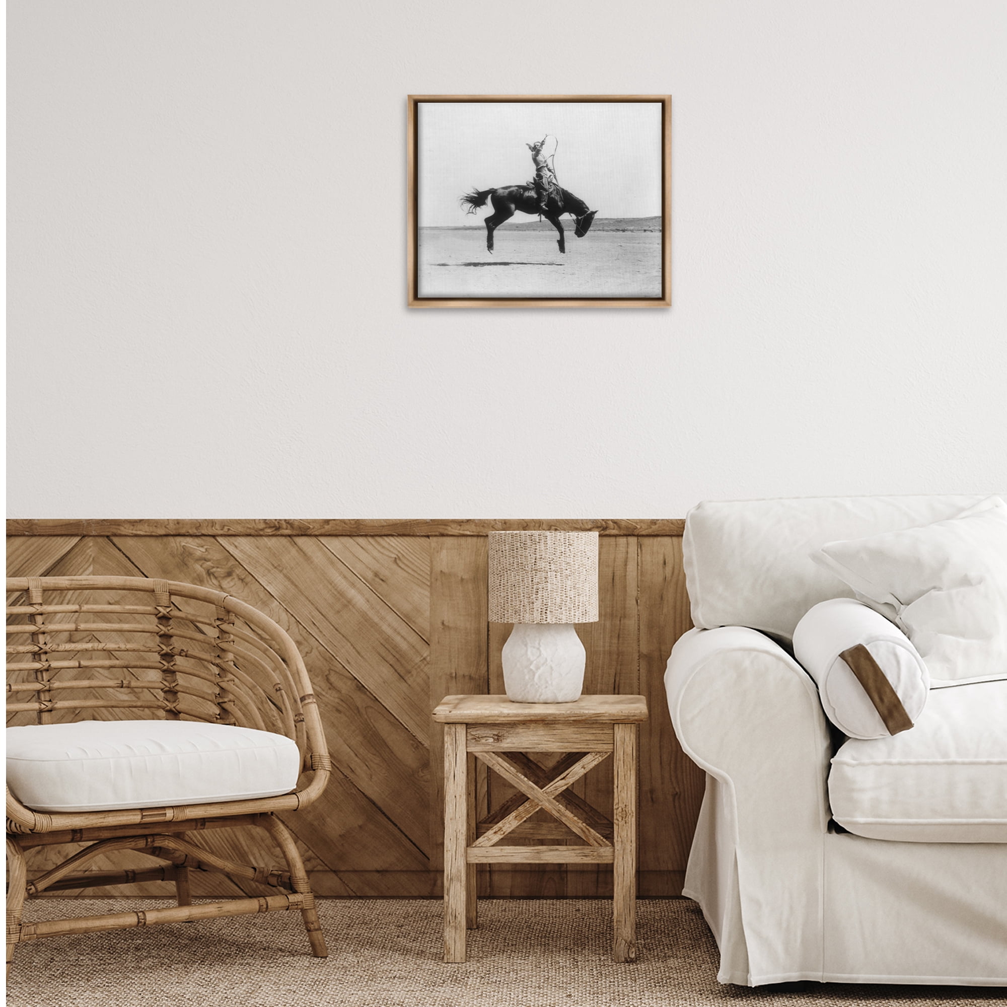 Stupell Industries Galloping Rodeo Cowgirl Animals Photography Brown Floater Framed Canvas Art Print Wall Art, 21 x 17
