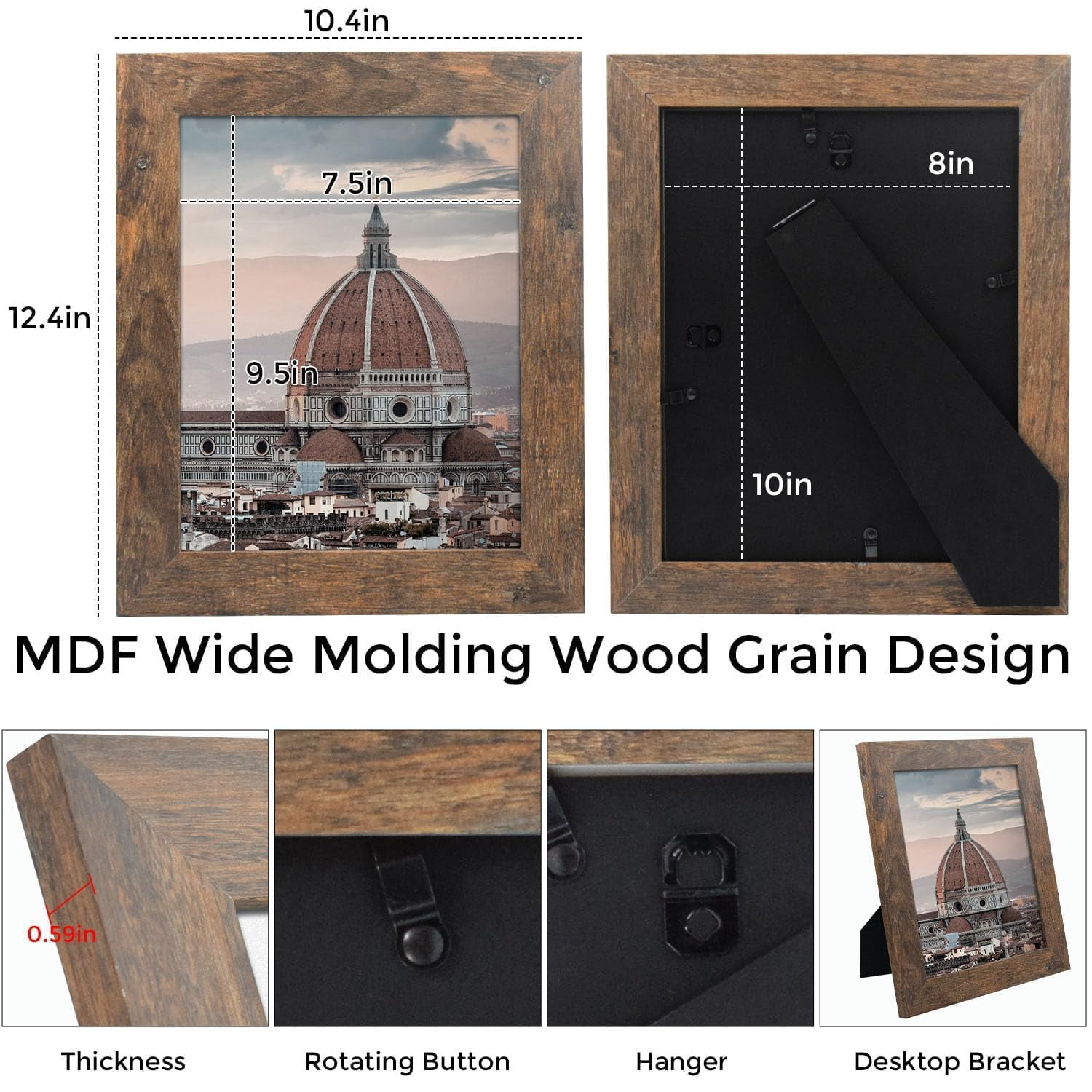 Golden State Art 8 x 10 Country Wood Grain Style Tabletop and Wall Display Picture Frames, Brown, 2 Count