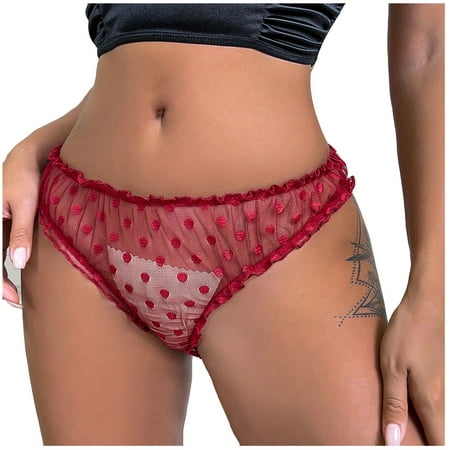 

Qcmgmg Women Low Waisted Panties Bowknot Polka Dot Lace Briefs Underwear