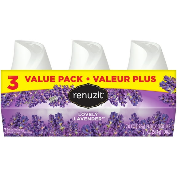 Renuzit Adjustable Solid Gel Air Freshener Cones, Lovely Lavender, Nonstop Freshness, 7 Ounces, 3 Cones
