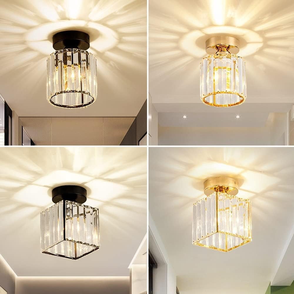 Briignite Semi Flush Mount Ceiling Light Fixture with Crystal Accents - Black Metal Cage Close to Ceiling Lighting Featuring E26 Base for Kitchen Bedroom Hallway Bathroom Entryway