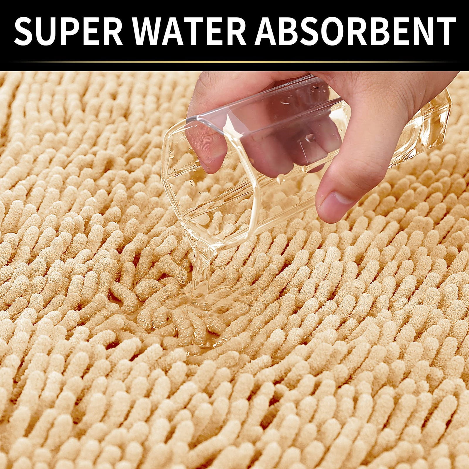 Bathroom Rugs Bath Mat Thick Soft Absorbent Chenille Bath Mats for Bathroom, Microfiber Dries Quickly, Shaggy Washable Rug, Plush Durable Rug, Bathtub and Shower Floor, 24" x 16", Camel