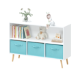 thumbnail image 6 of 2-Tier Bookcase Book Shelf with Collapsible Fabric Drawers, Toy Storage Cabinet Organizer with 4 Pine Legs,   Children's Book Display for Playroom, Living  room, White+Blue, 6 of 9