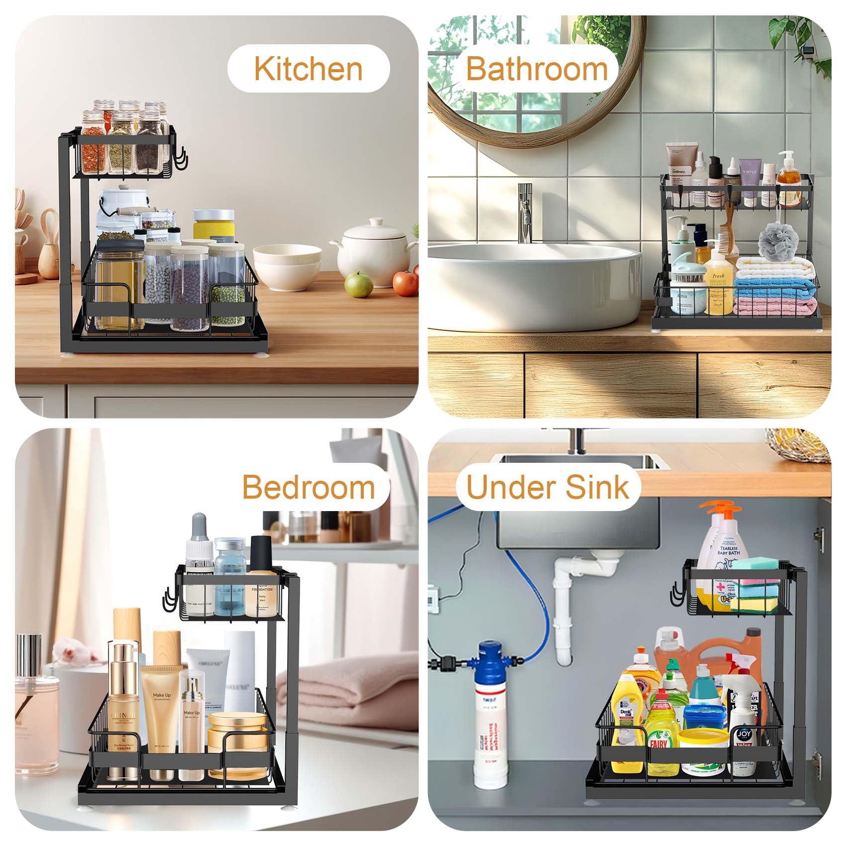 Lnrkai Under Sink Organizer and Storage, Pull Out Bathroom Cabinet Organizer, Multi-Purpose Storage Shelf for Kitchen Cabinet