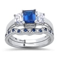 thumbnail image 2 of His Her Wedding Ring Set Blue CZ TRIO Silver Engagement Couples bands bride groom, 2 of 6