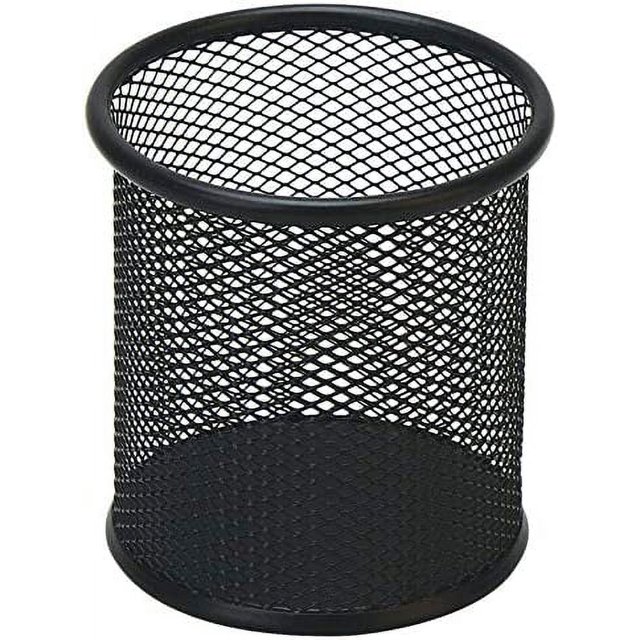 Porta bolígrafos redondo negro para escritorio, porta lápices de malla de alambre negro H