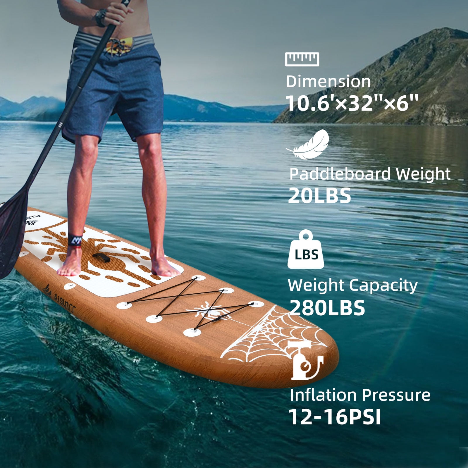 AISUNSS 10.6ft Inflatable Stand Up Paddle Board w/ Accessories