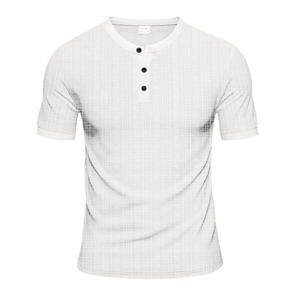 Jessboyy Men's 3 Button Pullover Shirts no Collar Short Sleeve Henley T Shirts Breathable Summer Solid Color Vacation Daily Casual T-shirts White,XXXL