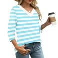 thumbnail image 3 of Womens V Neck T Shirts, 3/4 Sleeve Shirts for Women Fall Casual Loose Fit Striped Printed T-Shirts Dressy Blouses S-2XL, 3 of 8
