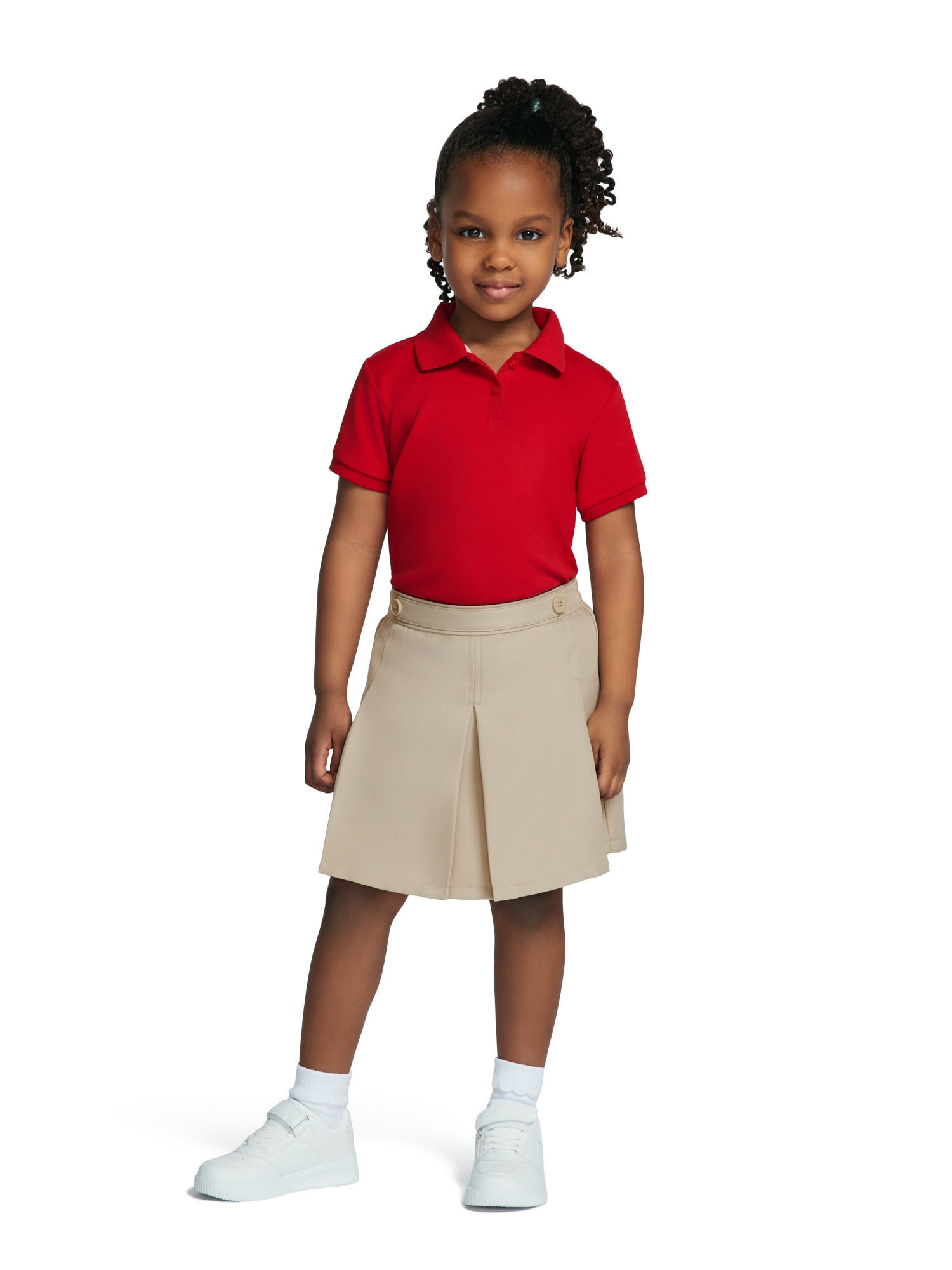 Wonder Nation Toddler Girls School Uniform Short Sleeve Interlock Polo Shirt, 2-Pack