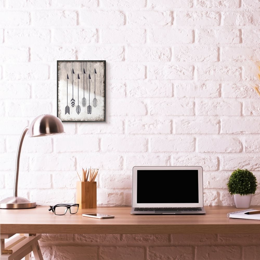 Tribal Arrow Feather Pattern Black And White Design Framed Giclee Texturized Art by Ziwei Li