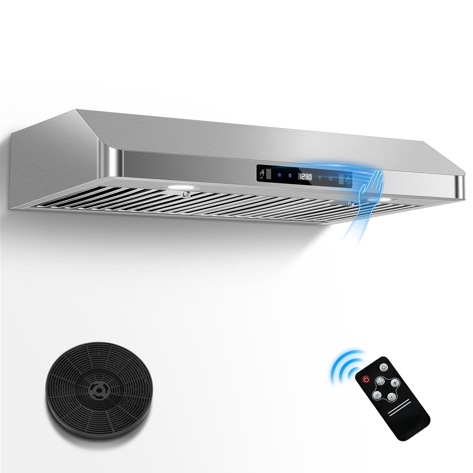 30" Under Cabinet Stainless Range Hood 700CFM 3-Speed,LED Light Touch/Gesture/Remote Control