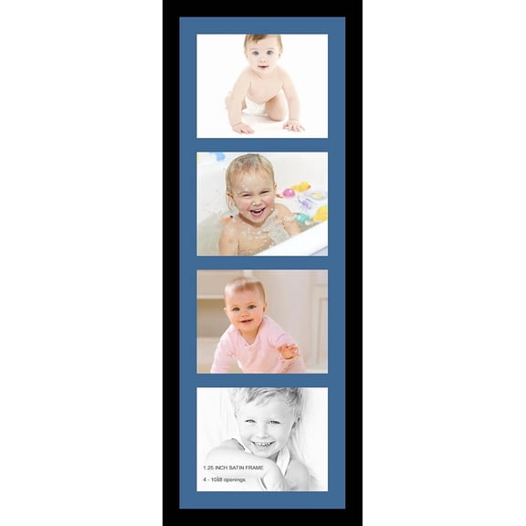 Collage Photo Frame Single Mat with 4-8x10 Openings and Satin Black Frame.