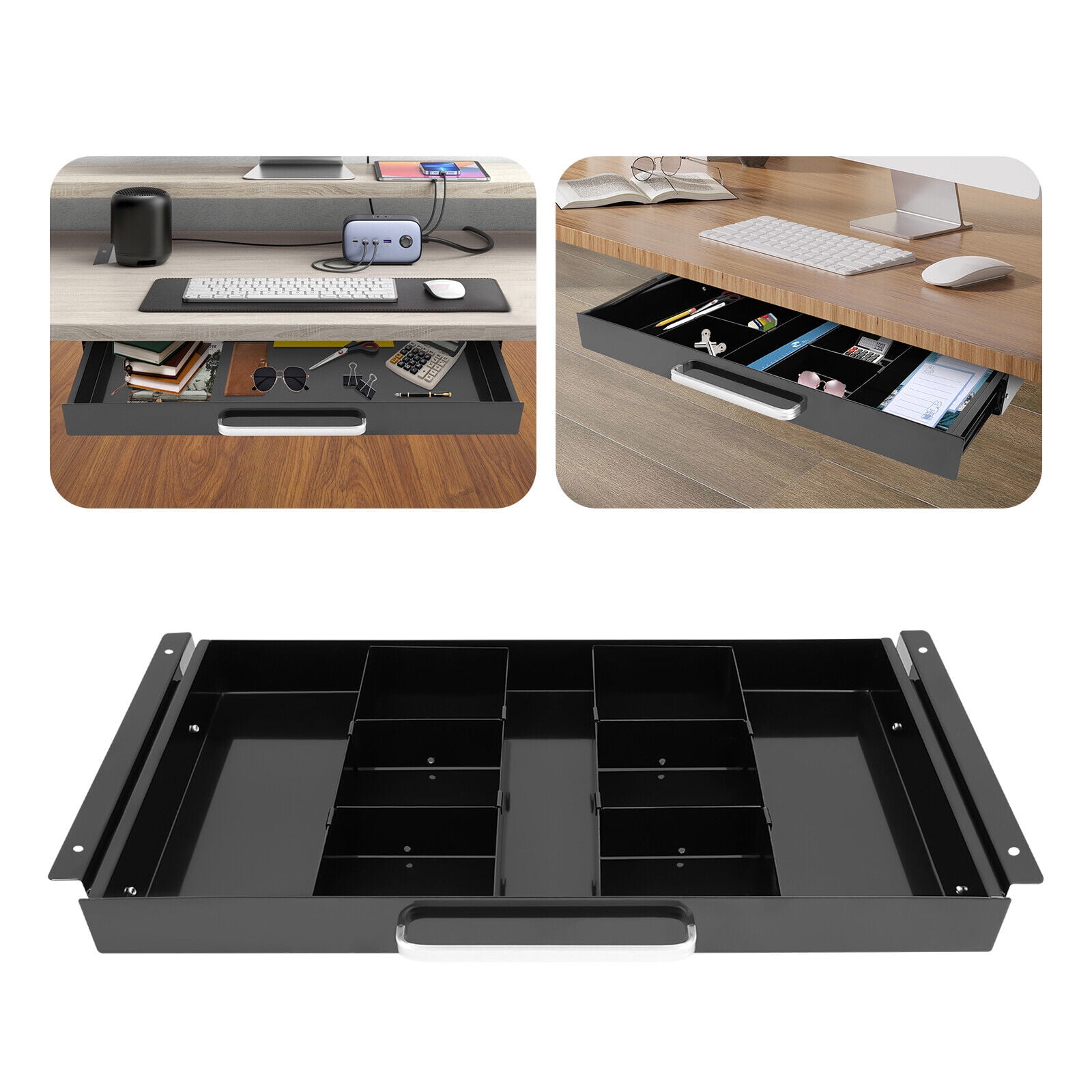 Home Black Pull Out Cabinet Organizer, Extendable Under Desk Mounted Slide Out Drawers Roll Out Sliding Storage Self to Store Various Items, Keyboard, Mouse, Books