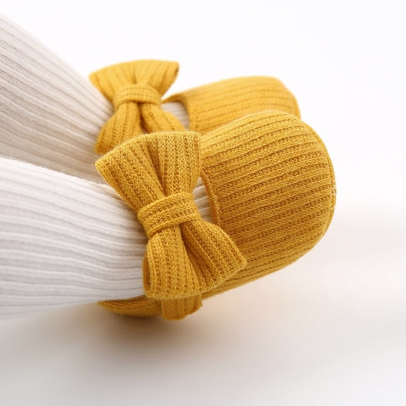 Baby Shoes,Baby Sneakers Soft Yarn Knit Bow First Walking Shoes Sole Toddler Prewalker Booties Crib,Baby Girl Shoes,Yellow,12-18 Months