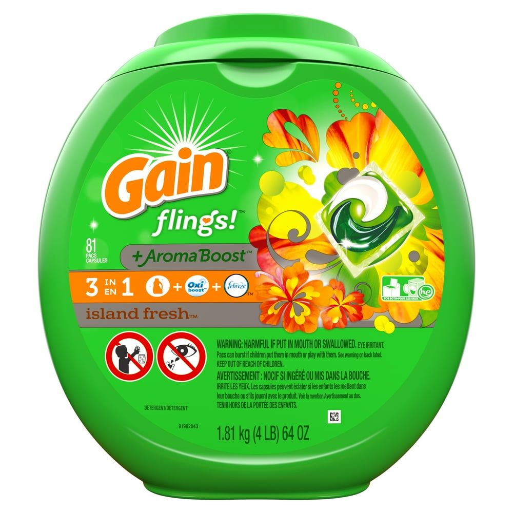 Gain Flings! Island Fresh Liquid Laundry Detergent Pacs, 81 Count