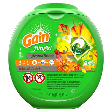 Gain flings! Liquid Laundry Detergent Pacs, Island Fresh, 81 count