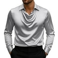 thumbnail image 2 of Stamzod Mens Shirts Fashion Solid Color Turndown Long Sleeve Shirt Business Casual Mens Dress Shirts for Party Wedding Gray L, 2 of 8