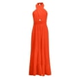 thumbnail image 3 of Robe d'Été pour Femmes à Col Licou Croisé Sans Manches, Couleur Unie, Découpes, Dos Nu, Fluide, Ligne A, Robe Maxi, 3 of 6