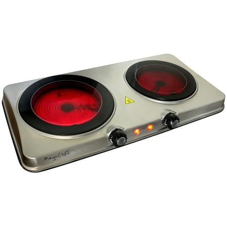 Table Range - MegaChef Electric Easily Portable Heavy Duty Lightweight Dual Size Infrared Burner Cooktop Buffet Range in Sleek Steel
