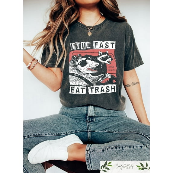Funny Raccoon "Live Fast Eat Trash" T-Shirt