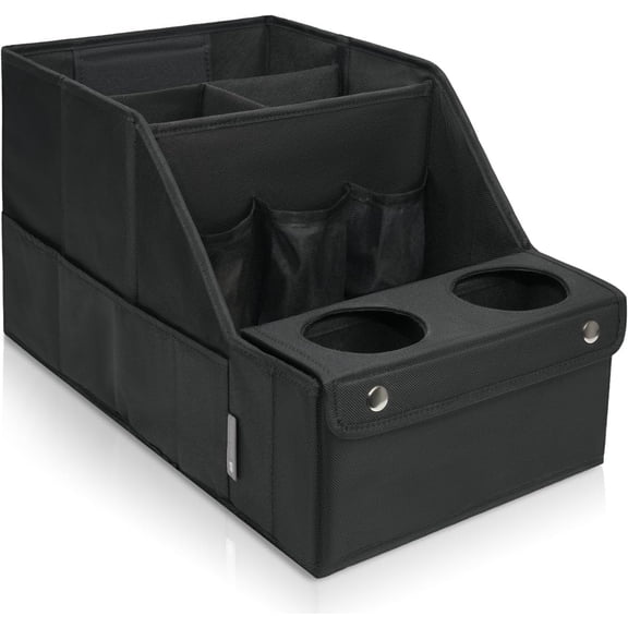 11-Compartment Car Backseat Organizer with 2 Cup Holders, Black, Heavy Duty Storage for Road Trips