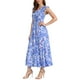 thumbnail image 4 of INSPIRAR CHIC Vestidos de Verano para Mujeres Casual con Mangas Cortas en V Cuello Fruncido Floral con Volantes y Capas Fluidas Maxi Vestido de Playa M Azul, 4 of 6