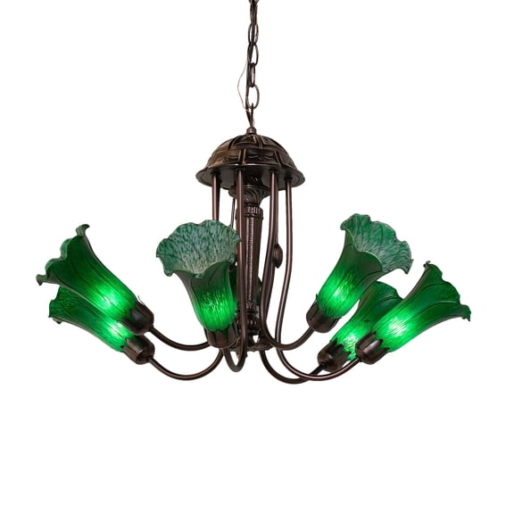Meyda Lighting 24" Wide Green Tiffany Pond Lily 7 Light Chandelier - N/A
